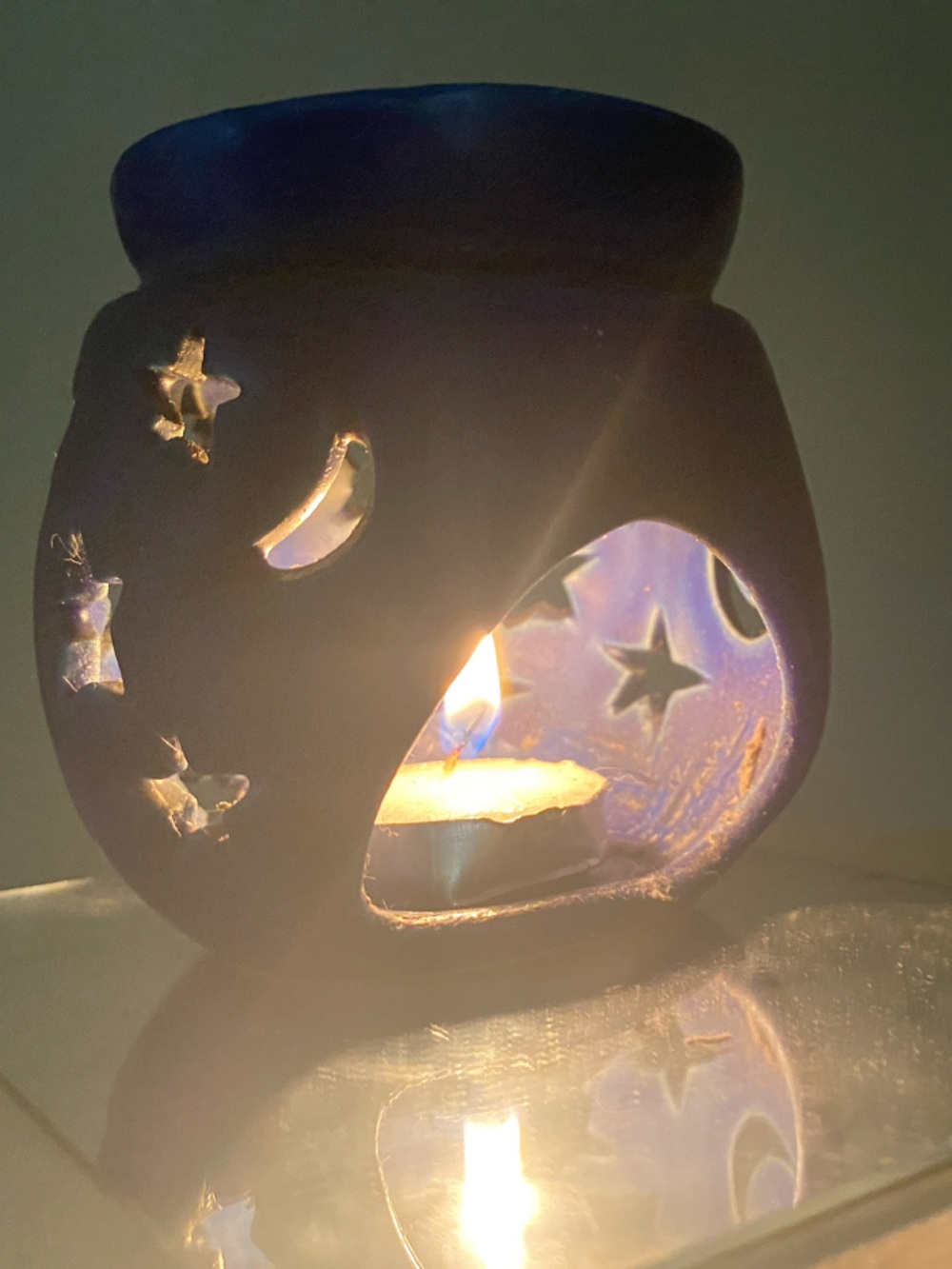 Deep Blue Ceramic Star & Moon Tea Light Oil Burner